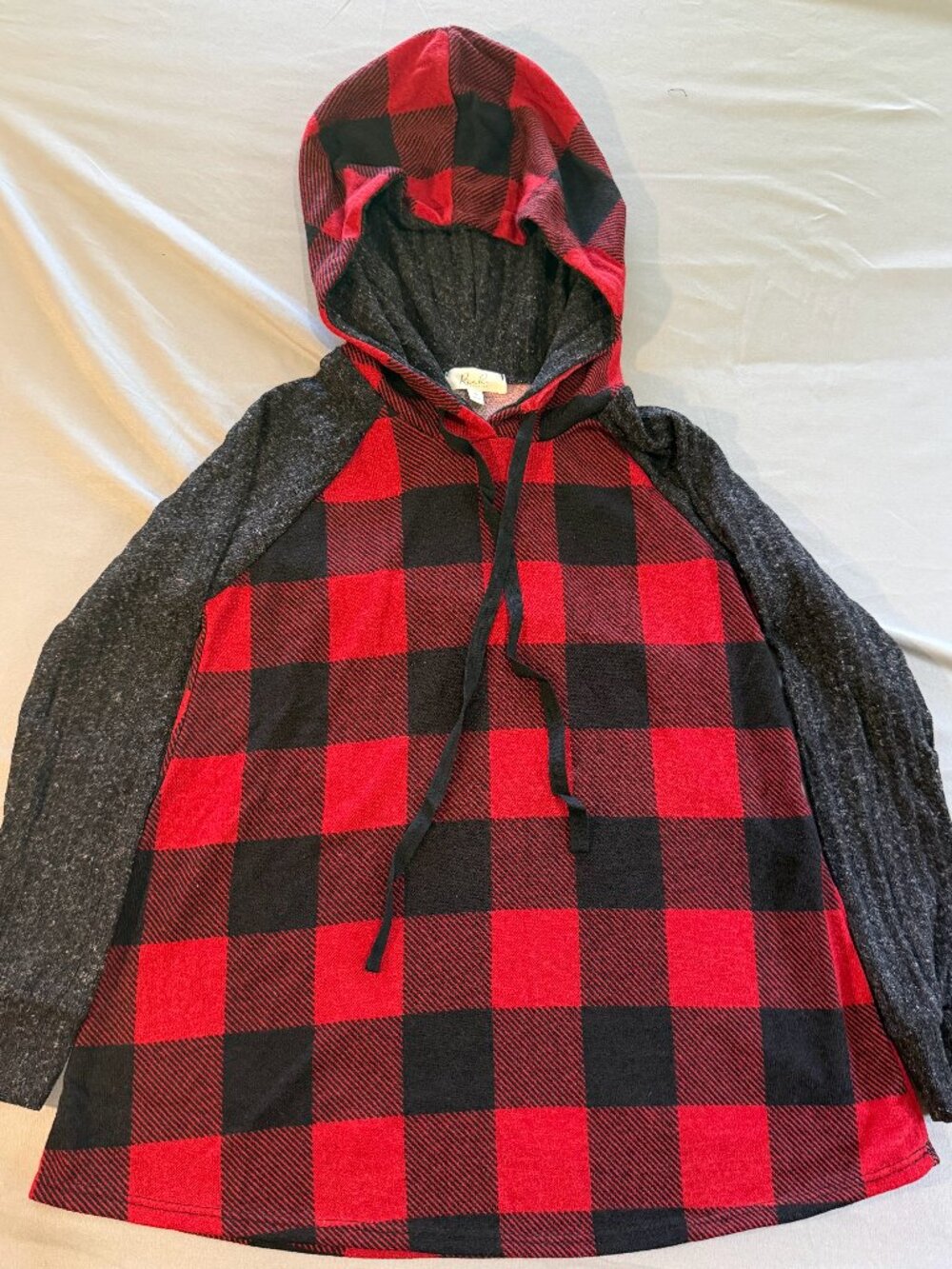 Riah Fashion Woman’s Buffalo Plaid Light Weight Drawstring Hoodie Size Small New
